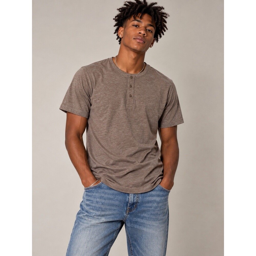 Weatherproof Vintage The Vintage Henley Men's Gray Short Sleeve Shirt L